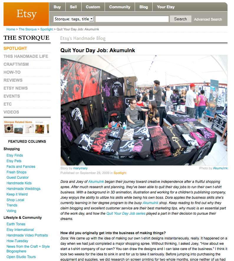 Etsy: Quit Your Day Job Article Up!