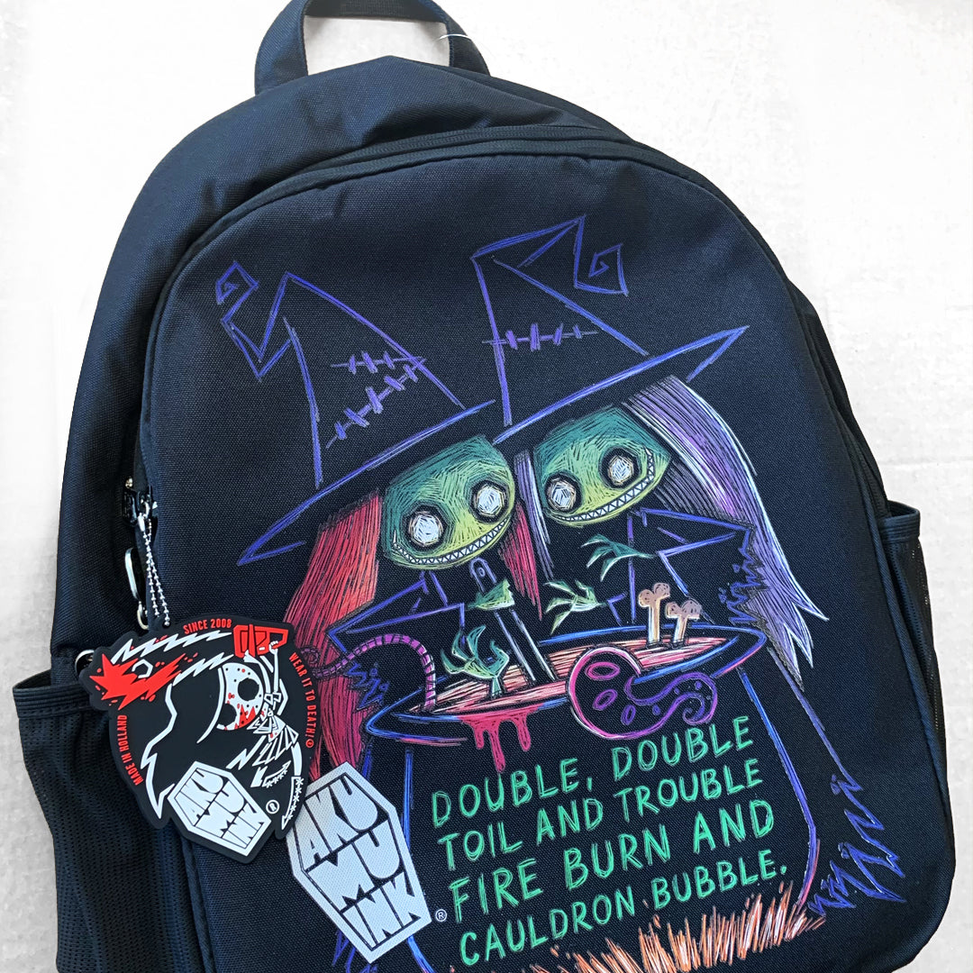 Toil and Trouble Backpack – gothic backpack by Akumu Ink, alt fashion art from Akumu Ink Clothing