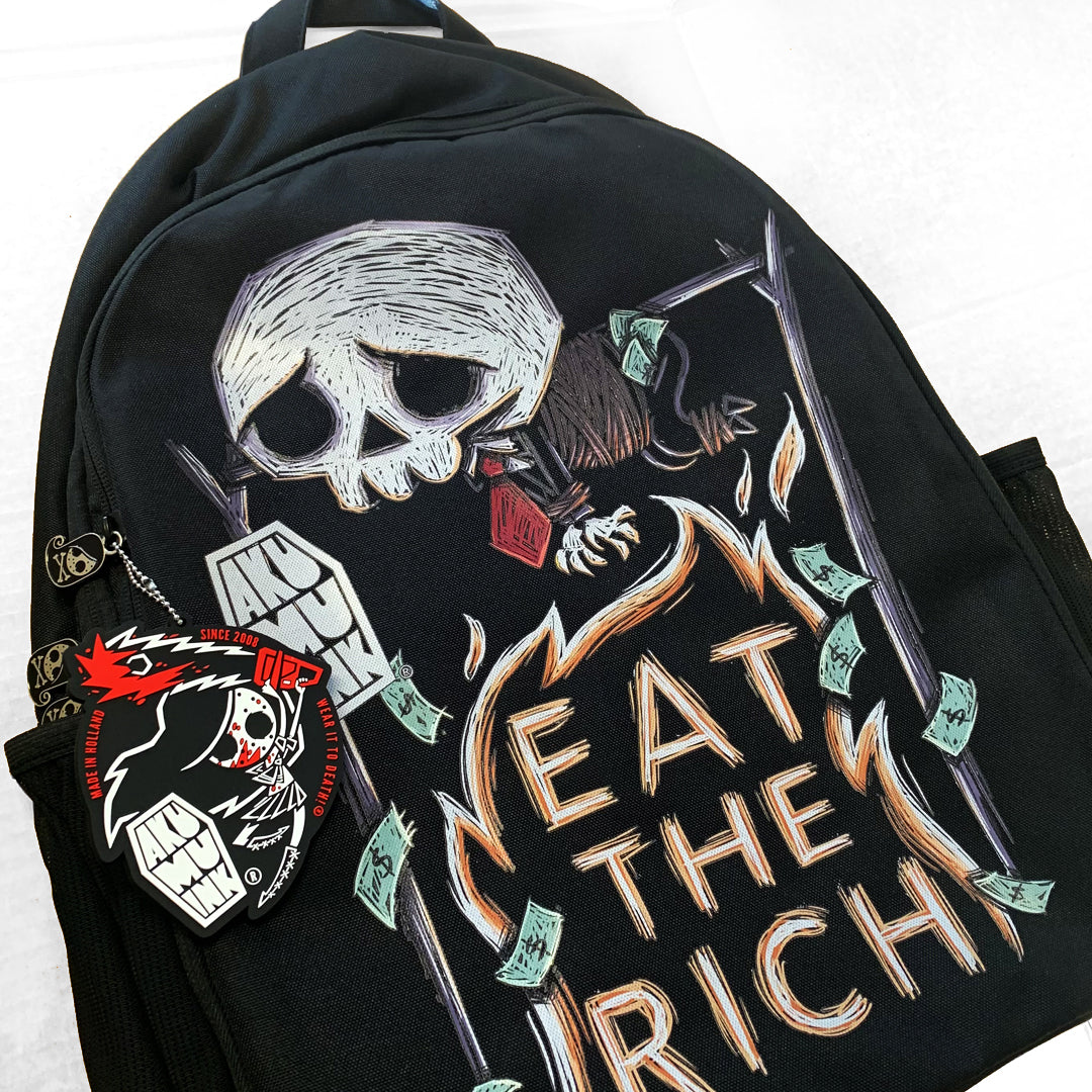 Eat the Rich Backpack – gothic backpack by Akumu Ink, alt fashion art from Akumu Ink Clothing