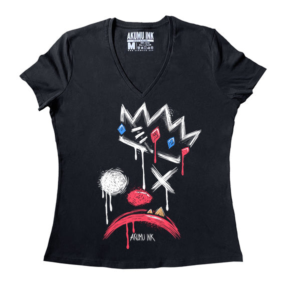 King of Klowns Women Vneck – gothic Women Shirts by Akumu Ink, alt fashion art from Akumu Ink Clothing