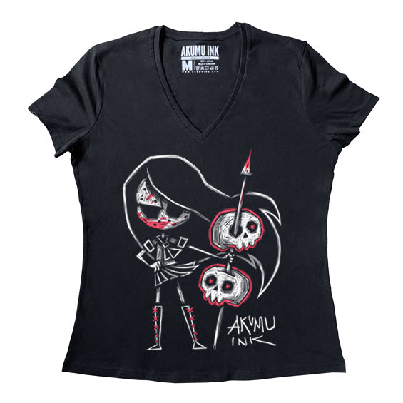 Tokyo the Impaler Women Vneck – gothic Women Shirts by Akumu Ink, alt fashion art from Akumu Ink Clothing