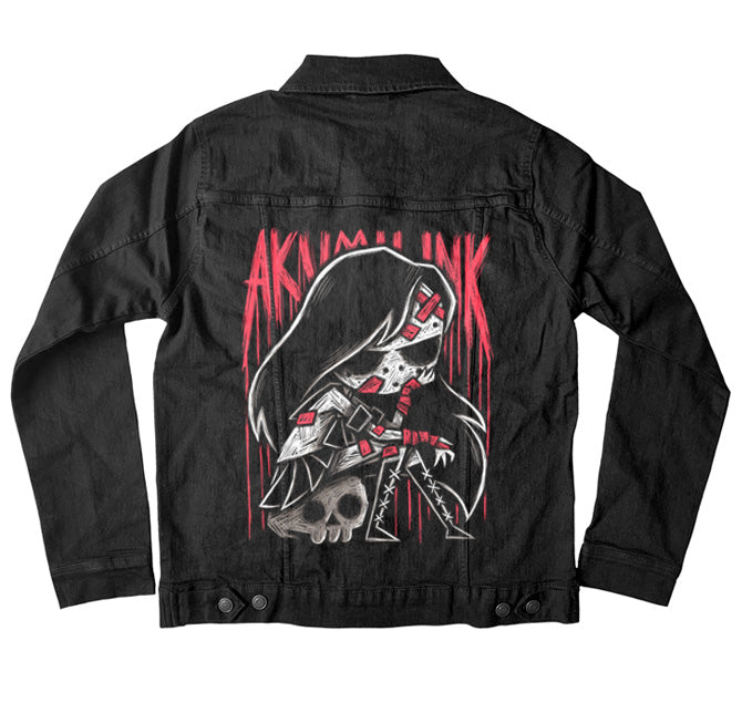 Intermission Denim Jacket – gothic denim jacket by Akumu Ink, alt fashion art from Akumu Ink Clothing