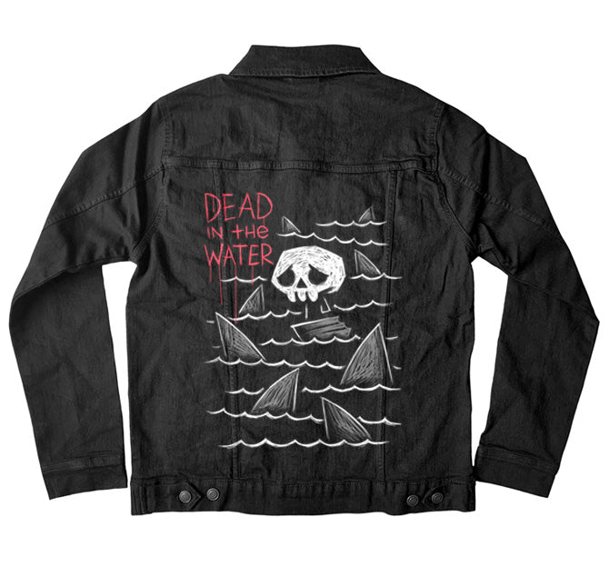 Dead in the Water Denim Jacket – gothic denim jacket by Akumu Ink, alt fashion art from Akumu Ink Clothing