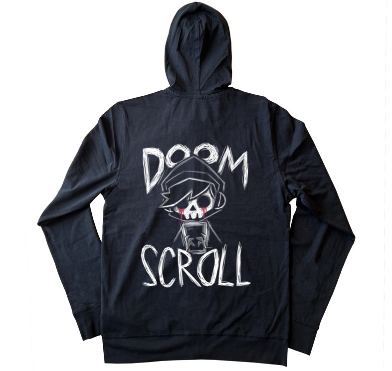 Doom Scroll Hoodie – gothic long sleeve by Akumu Ink Clothing, alt fashion art from Akumu Ink Clothing