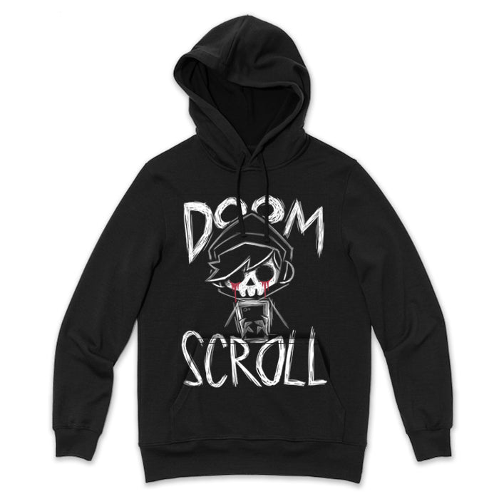 Doom Scroll Hoodie – gothic long sleeve by Akumu Ink Clothing, alt fashion art from Akumu Ink Clothing
