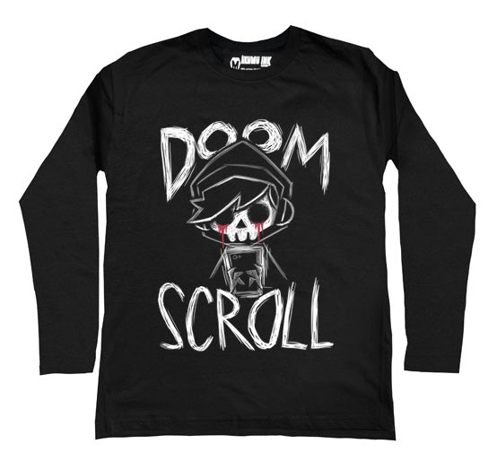 Doom Scroll Men Long Sleeve Tshirt – gothic Men Shirts by Akumu Ink, alt fashion art from Akumu Ink Clothing