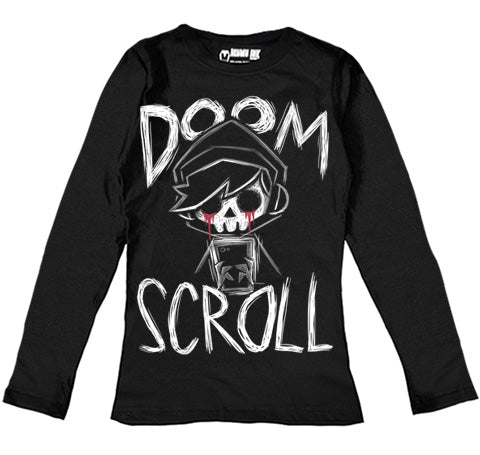 Doom Scroll Women Long Sleeve Tshirt – gothic Women Shirts by Akumu Ink, alt fashion art from Akumu Ink Clothing