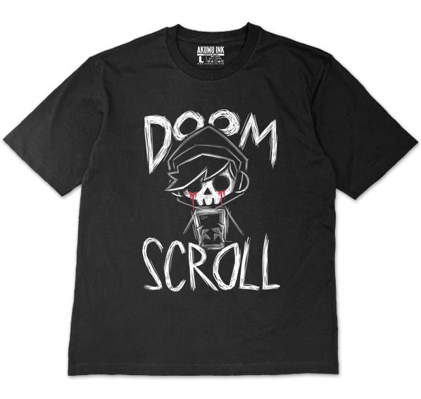 Doom Scroll Oversized Unisex Tshirt – gothic Men Shirts by Akumu Ink, alt fashion art from Akumu Ink Clothing