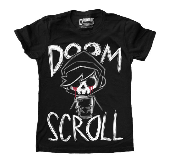 Doom Scroll Women Tshirt – gothic Women Shirts by Akumu Ink, alt fashion art from Akumu Ink Clothing