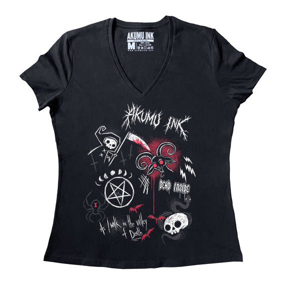 Rebel Metal Women Vneck – gothic Women Shirts by Akumu Ink, alt fashion art from Akumu Ink Clothing