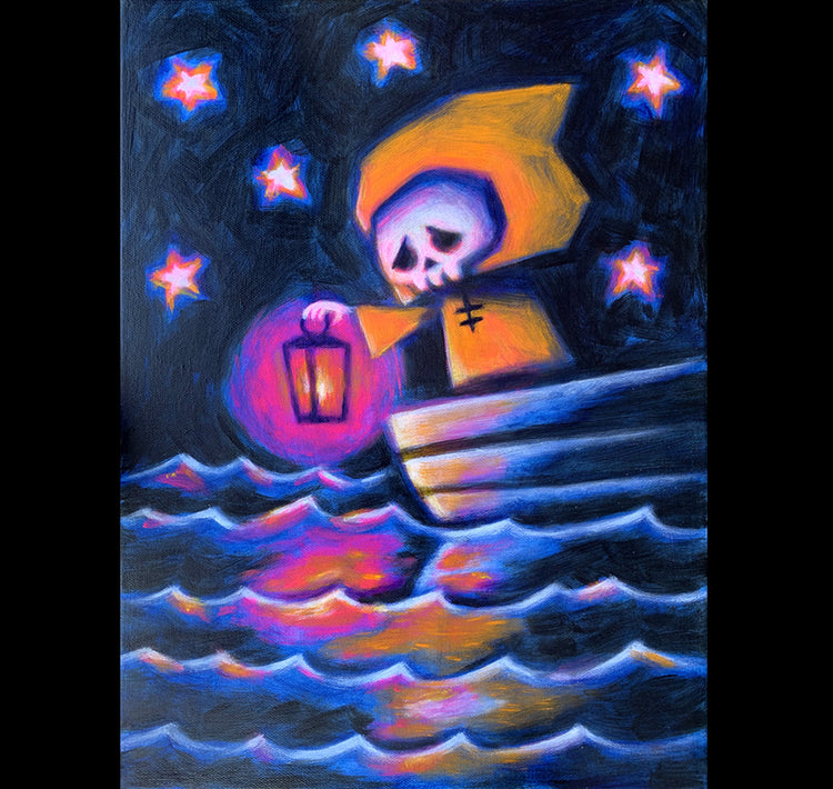Adrift To The Unknown #3 30x40cm Painted Canvas – gothic art by Akumu Ink, alt fashion art from Akumu Ink Clothing