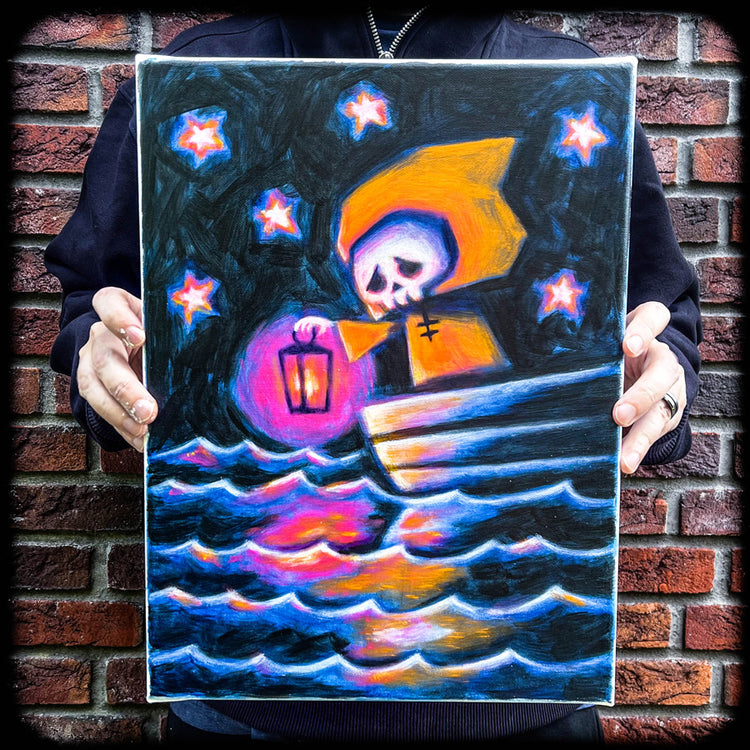 Adrift To The Unknown #3 30x40cm Painted Canvas – gothic art by Akumu Ink, alt fashion art from Akumu Ink Clothing
