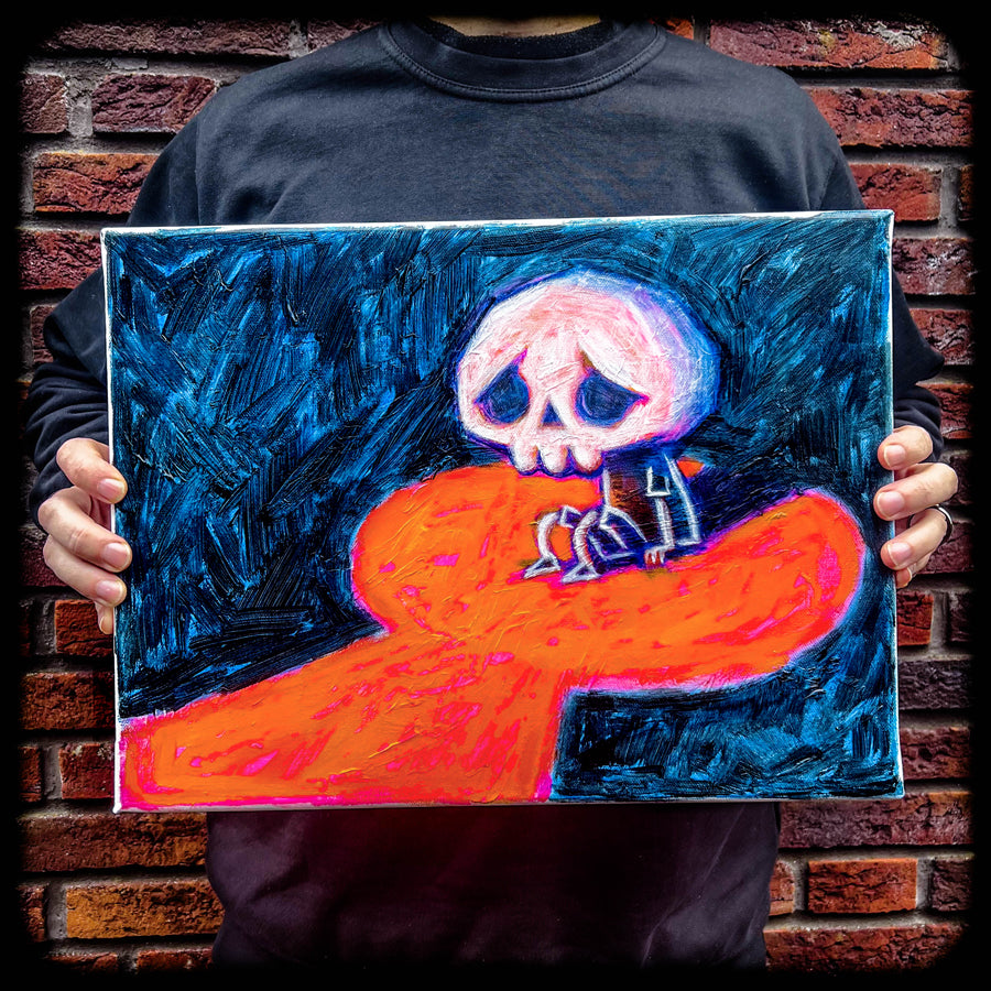 Is It Safe Yet? 30x40cm Painted Canvas – gothic art by Akumu Ink, alt fashion art from Akumu Ink Clothing