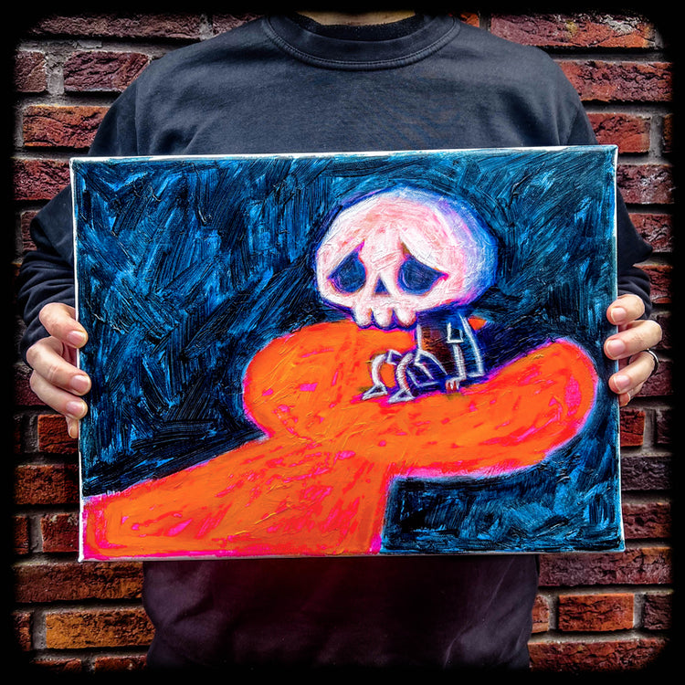 Is It Safe Yet? 30x40cm Painted Canvas – gothic art by Akumu Ink, alt fashion art from Akumu Ink Clothing