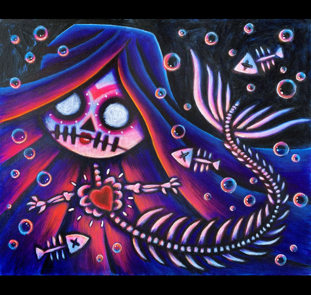 La Sirena 50x60cm Painted Canvas – gothic art by Akumu Ink, alt fashion art from Akumu Ink Clothing