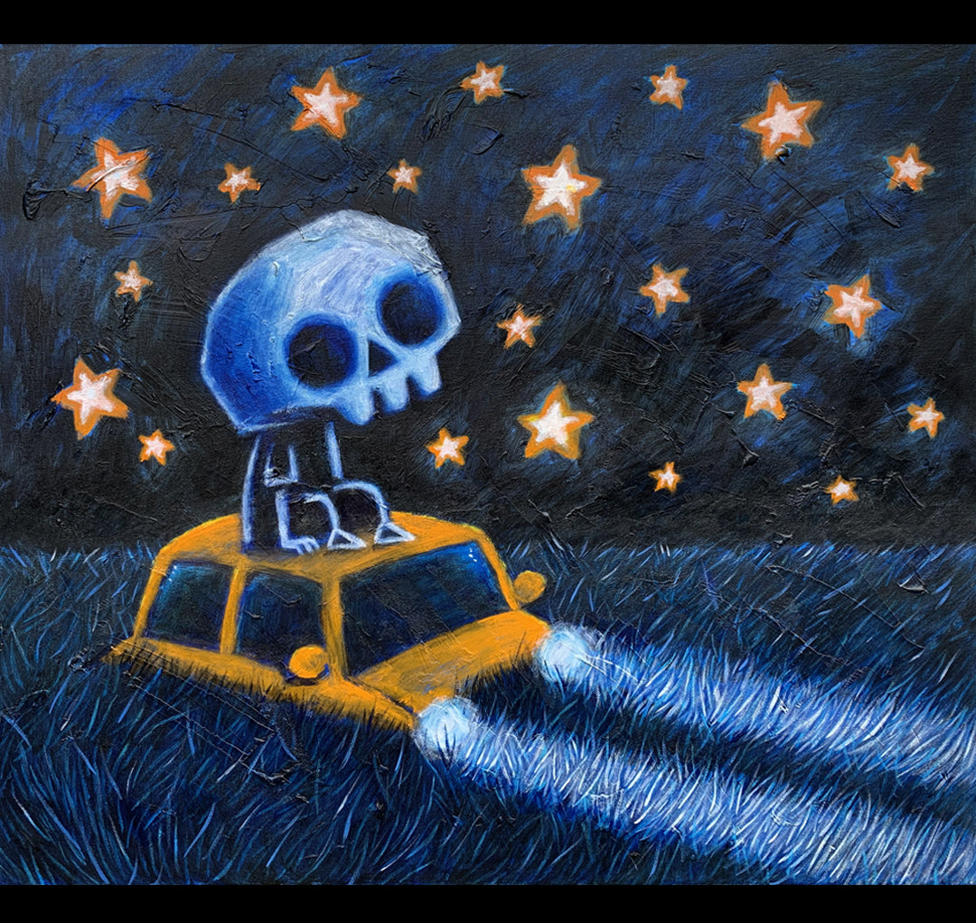 Stranded Beneath the Stars 60x70cm Painted Canvas – gothic art by Akumu Ink, alt fashion art from Akumu Ink Clothing