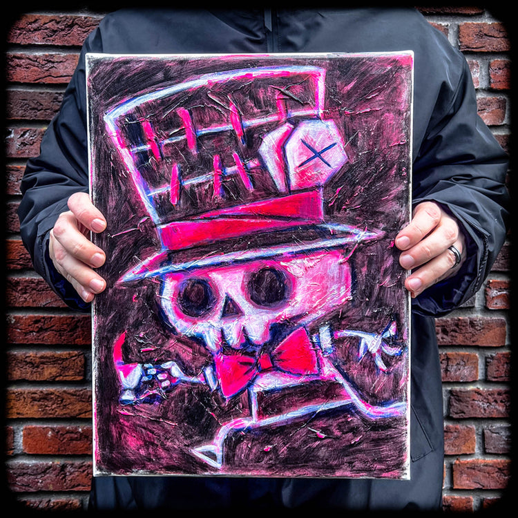 Hatter Pink 30x40cm Painted Canvas – gothic art by Akumu Ink, alt fashion art from Akumu Ink Clothing