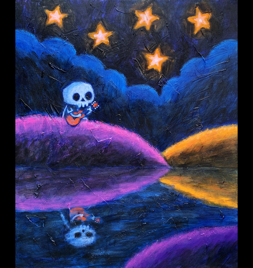 By the Lake, Under the Stars 50x60cm Painted Canvas – gothic art by Akumu Ink, alt fashion art from Akumu Ink Clothing