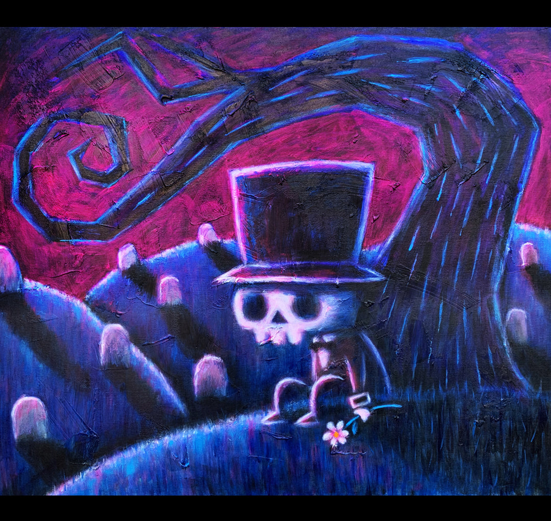 The Night Arrives, I Still Wait For You 60x70cm Painted Canvas – gothic art by Akumu Ink, alt fashion art from Akumu Ink Clothing