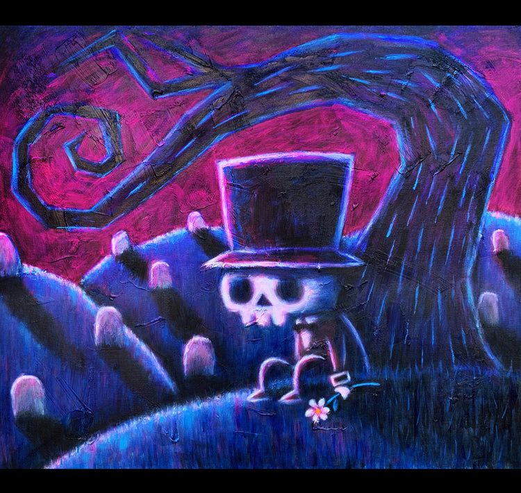 The Night Arrives, I Still Wait For You 60x70cm Painted Canvas – gothic art by Akumu Ink, alt fashion art from Akumu Ink Clothing