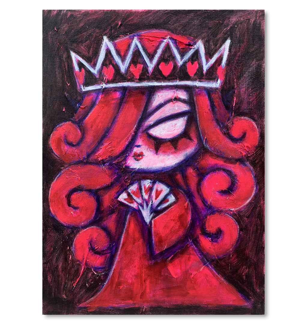 Queen of Hearts Pink 30x40cm Painted Canvas – gothic art by Akumu Ink, alt fashion art from Akumu Ink Clothing