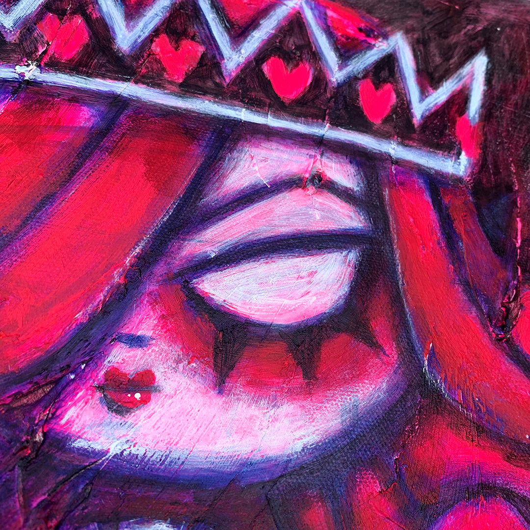 Queen of Hearts Pink 30x40cm Painted Canvas – gothic art by Akumu Ink, alt fashion art from Akumu Ink Clothing