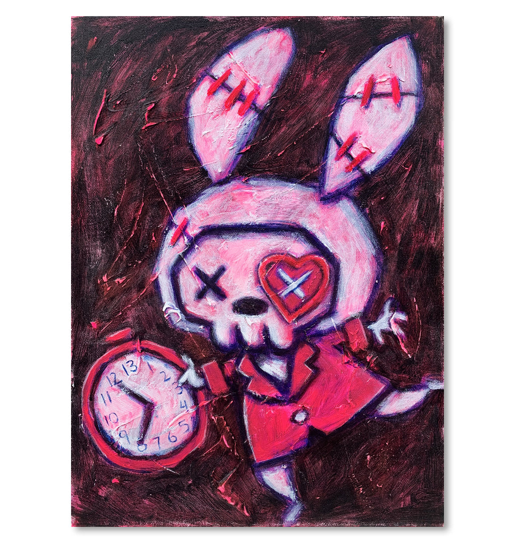 White Rabbit Pink 30x40cm Painted Canvas – gothic art by Akumu Ink, alt fashion art from Akumu Ink Clothing