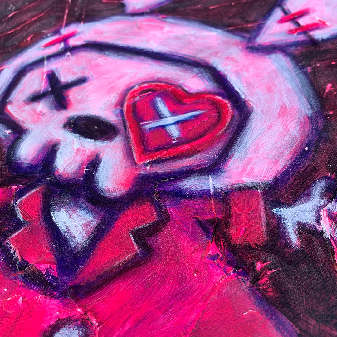 White Rabbit Pink 30x40cm Painted Canvas – gothic art by Akumu Ink, alt fashion art from Akumu Ink Clothing