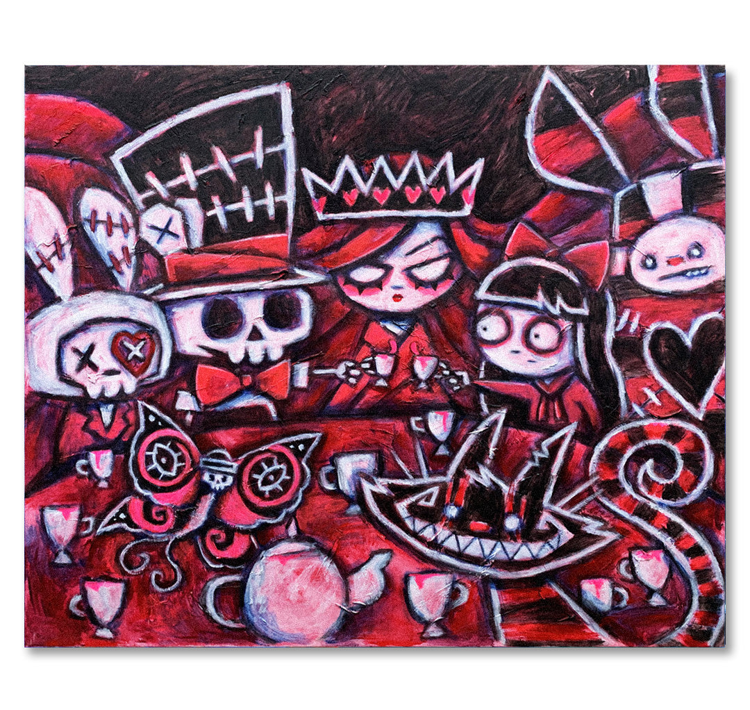 Tea Party 60x70cm Painted Canvas – gothic art by Akumu Ink, alt fashion art from Akumu Ink Clothing