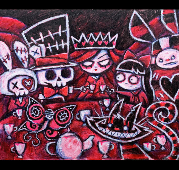 Tea Party 60x70cm Painted Canvas – gothic art by Akumu Ink, alt fashion art from Akumu Ink Clothing