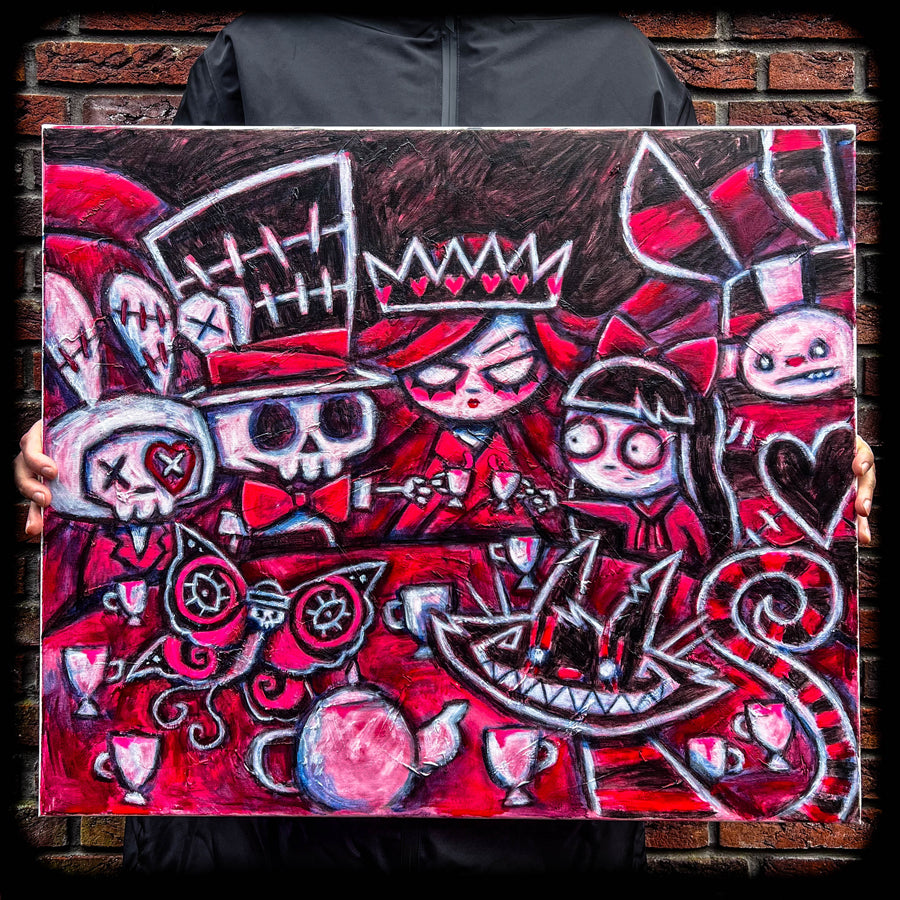 joey poulin artist, Tea Party 60x70cm Painted Canvas – gothic art by Akumu Ink, alt fashion art from Akumu Ink Clothing