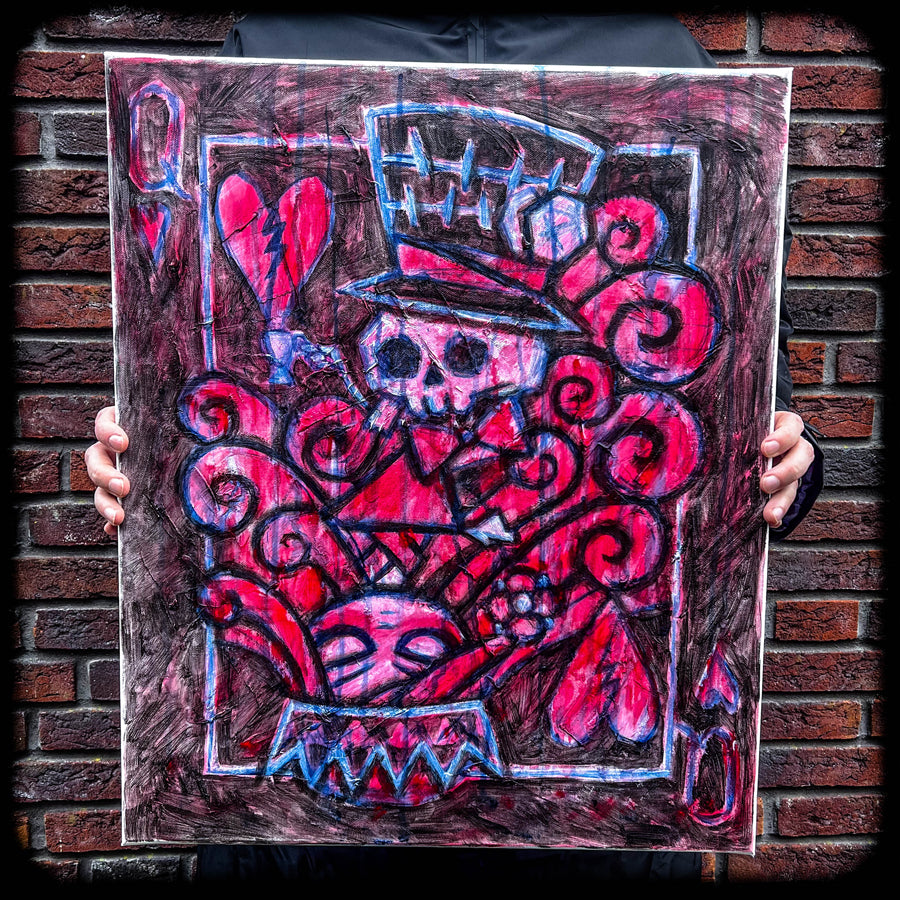 The Queen and the Mad Hatter 50x60cm Painted Canvas – gothic art by Akumu Ink, alt fashion art from Akumu Ink Clothing