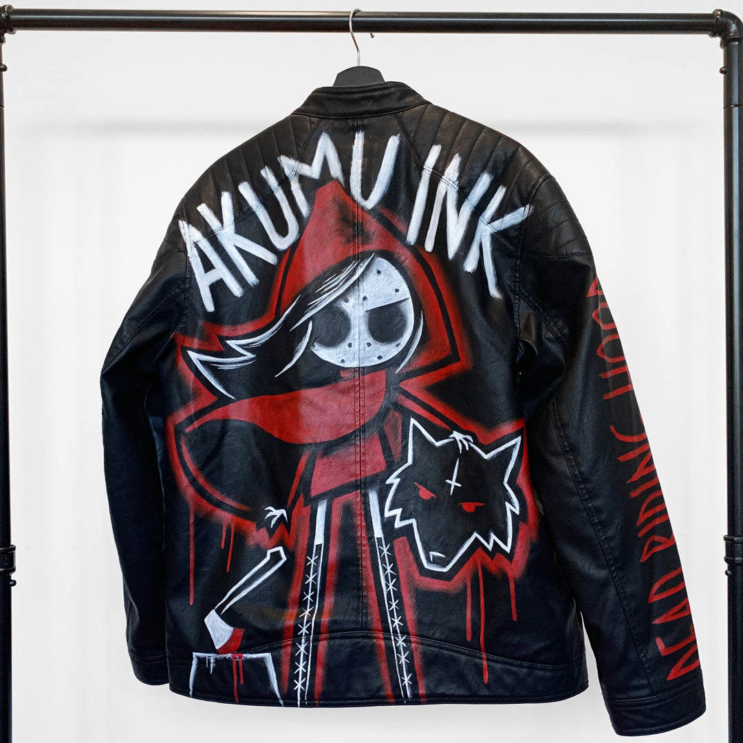 Dead Riding Hood Hand-Painted Jacket – gothic  by Akumu Ink Clothing, alt fashion art from Akumu Ink Clothing