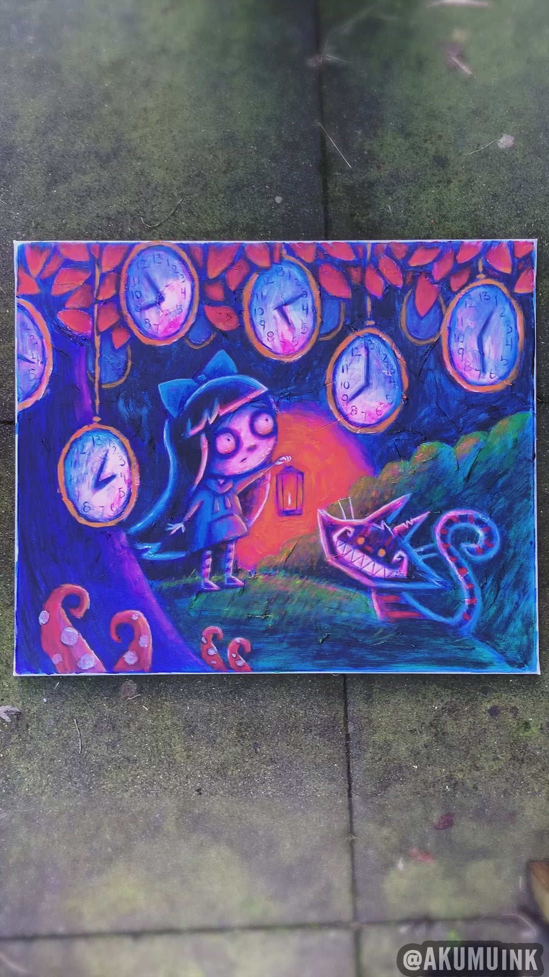 Alice Under the Clock Tree 50x60cm Painted Canvas